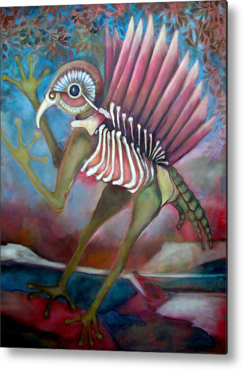 Bird Like Creature Poised To Take Flight Metal Print featuring the painting Exctinct Species IV by Irena Mohr