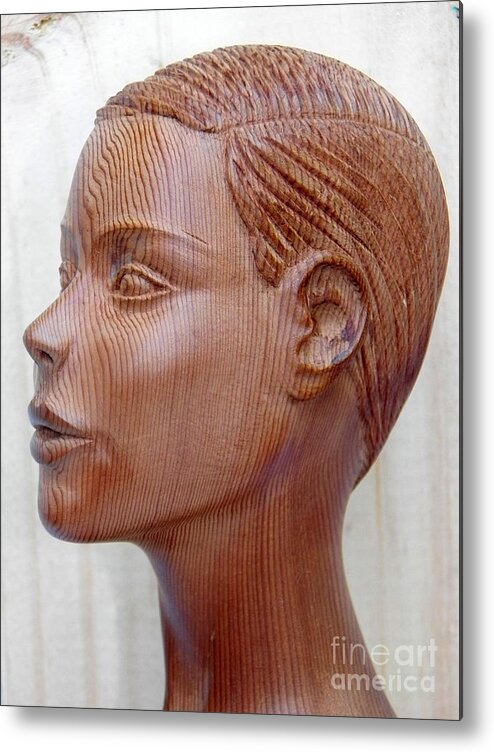Female Head Bust Metal Print featuring the sculpture Female Head Bust - Side View by Ronald Osborne
