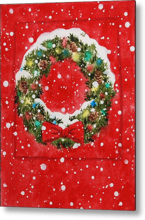 Christmas Metal Print featuring the painting Festive Wreath by Heidi E Nelson