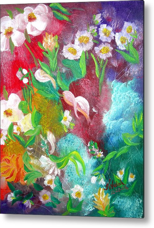 Abstract Metal Print featuring the painting Floral Fantasy by Kathern Ware