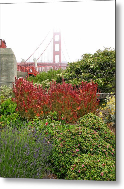 Golden Gate Bridge Metal Print featuring the photograph Flower Garden at the Golden Gate Bridge by Connie Fox