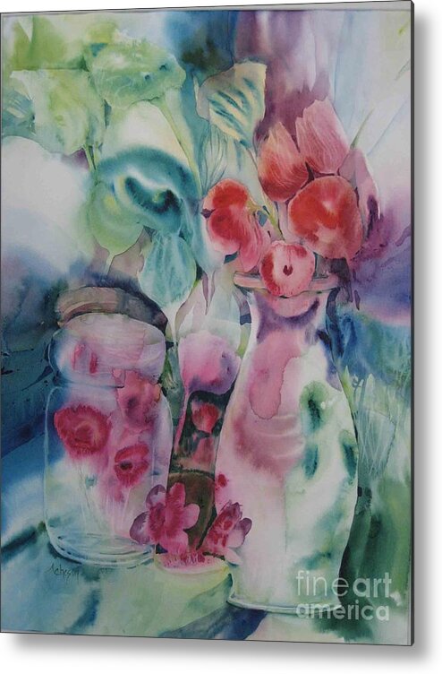 Wet-on-wet Metal Print featuring the painting Flower pot by Donna Acheson-Juillet