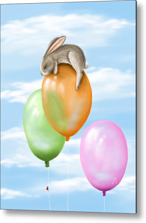 Bunny Metal Print featuring the painting Flying by Veronica Minozzi