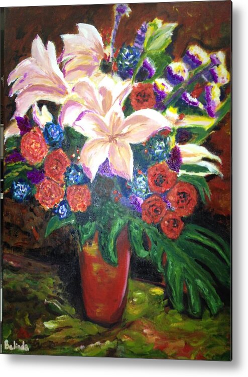 Lilies Metal Print featuring the painting For My Friend Lily by Belinda Low