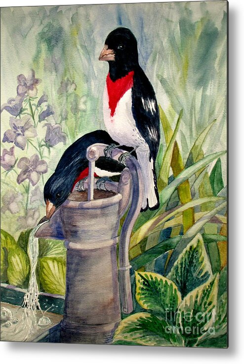 Birds Metal Print featuring the painting Fountain Drink by Marilyn Smith