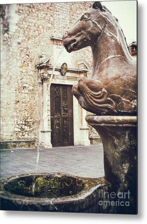 Ancient Metal Print featuring the photograph Fountain in Taormina Sicily by Silvia Ganora