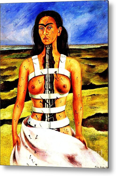 Reproduction: Frida Paintings Metal Print featuring the painting Frida Kahlo The Broken Column by Roberto Prusso
