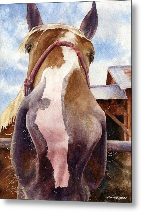 Horse Painting Metal Print featuring the painting Nosey Horse by Anne Gifford