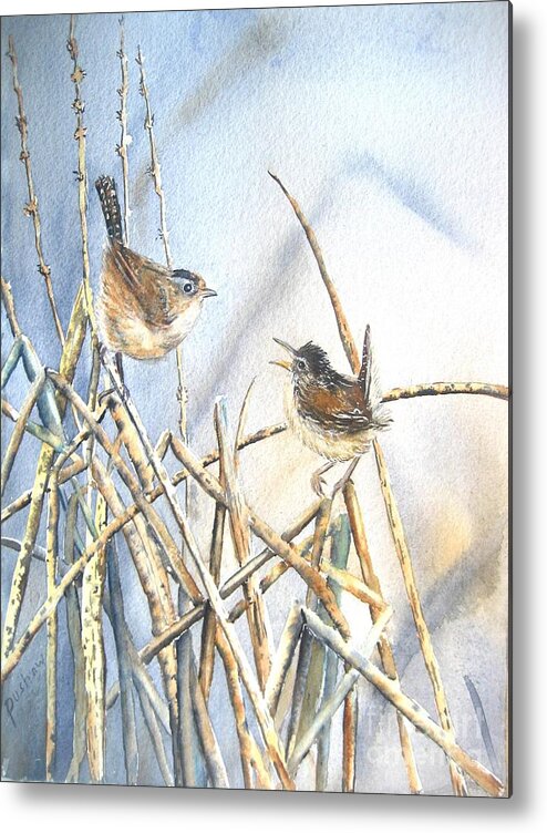 Marsh Wrens Metal Print featuring the painting Friendship by Patricia Pushaw