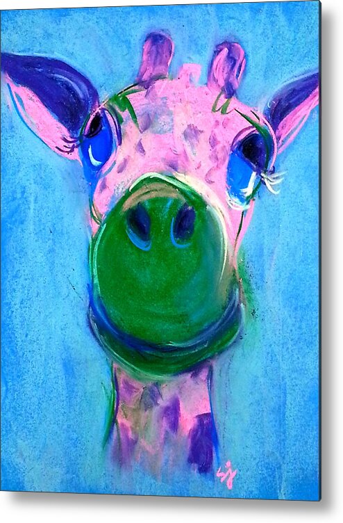 Animals Metal Print featuring the painting Funky Giraffe in Pink by Sue Jacobi