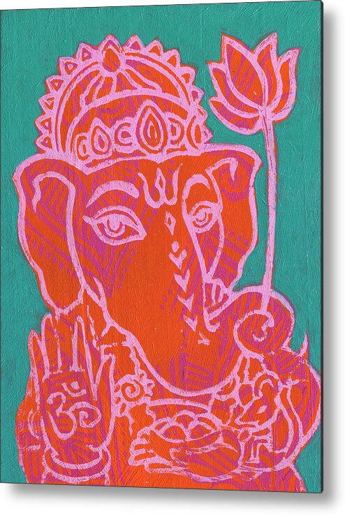 Ganesha Metal Print featuring the painting Ganesha Hot Pink Orange Teal by Jennifer Mazzucco