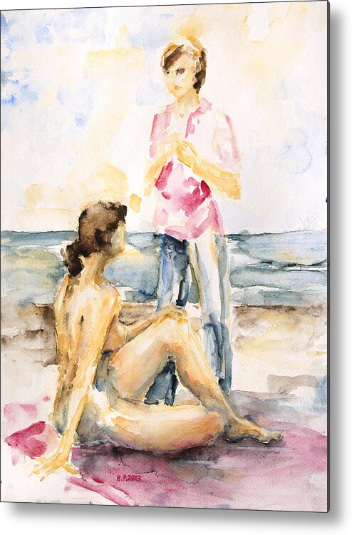 Barbara Pommerenke Metal Print featuring the painting Girlfriends At The Beach by Barbara Pommerenke