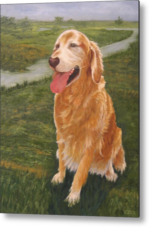 Golden Retriever Metal Print featuring the painting Golden Mollie by Karen Zuk Rosenblatt