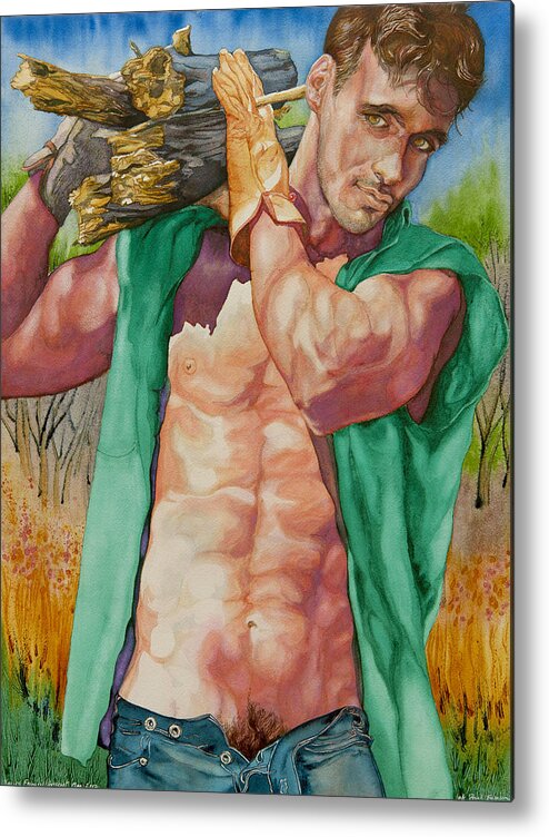 Young Male Metal Print featuring the painting Green Lumberjack by Xavier Francois Hussenet