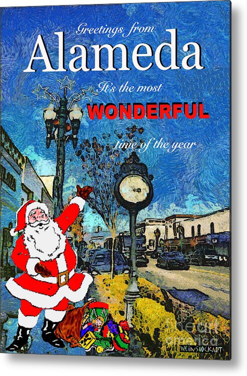 Alameda Xmas Card Metal Print featuring the painting Alameda Christmas Greeting by Linda Weinstock