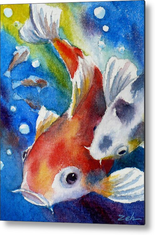 Animal Art Metal Print featuring the painting Gustave the Koi Fish by Janet Zeh