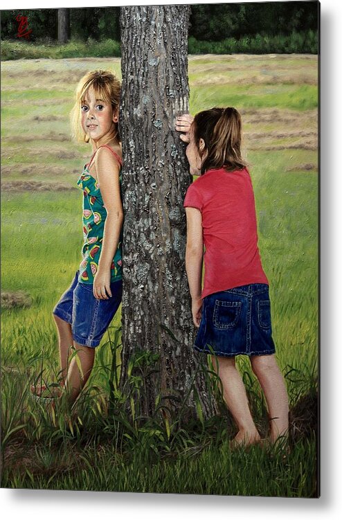 Children Playing Metal Print featuring the painting Hide and Seek by Glenn Beasley