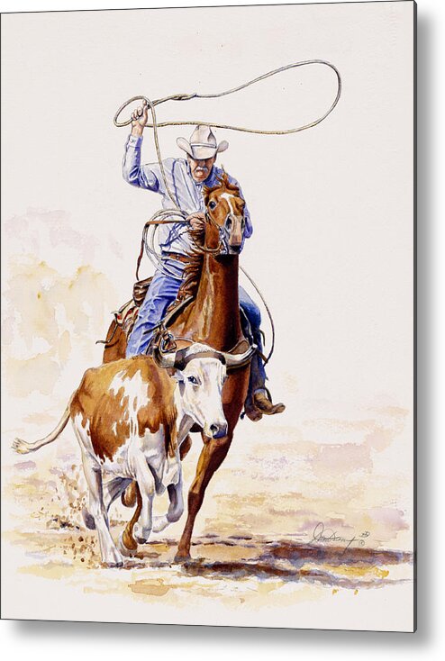 Cowboy Prints Metal Print featuring the painting Horns and Hooves by Don Dane