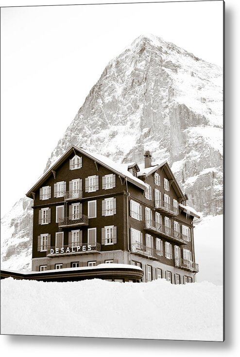 Hotel Des Alpes Metal Print featuring the photograph Hotel Des Alpes And Eiger North Face by Frank Tschakert