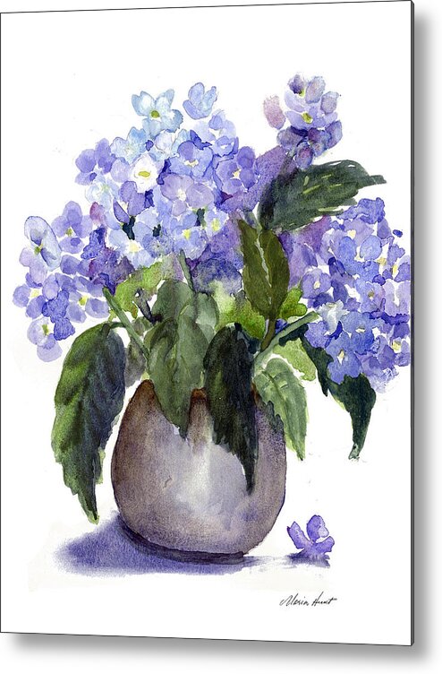 Still Life Metal Print featuring the painting Hydrangeas in Pewter by Maria Hunt
