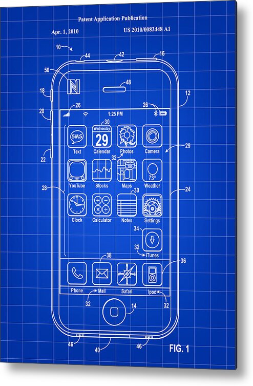 Iphone Metal Print featuring the digital art iPhone Patent - Blue by Stephen Younts