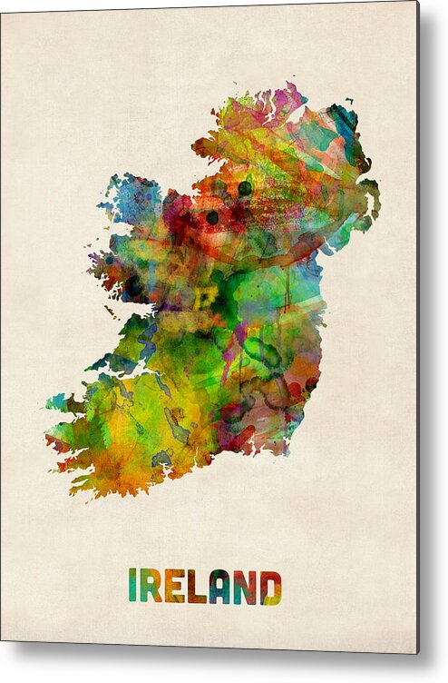 Ireland Map Metal Print featuring the digital art Ireland Eire Watercolor Map by Michael Tompsett