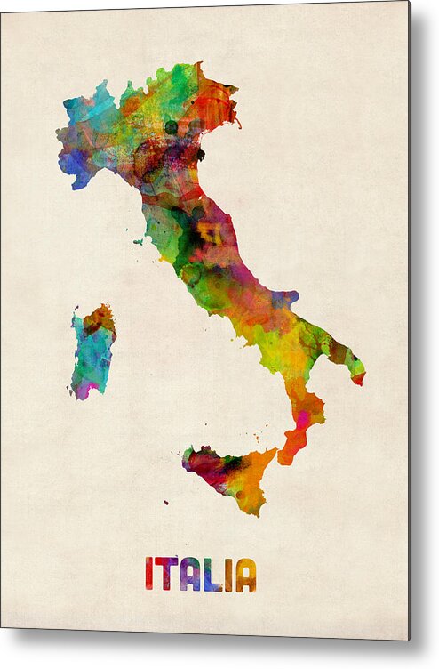 Italy Map Metal Print featuring the digital art Italy Watercolor Map Italia by Michael Tompsett