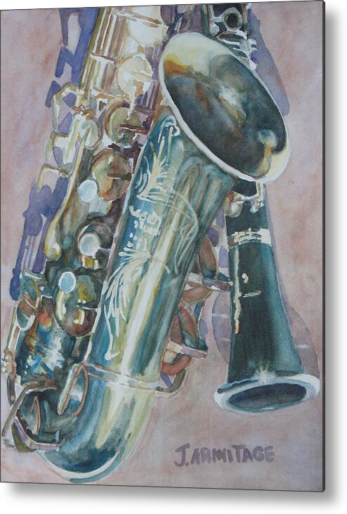 Sax Metal Print featuring the painting Jazz Buddies by Jenny Armitage