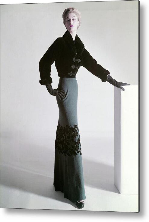 Full-length Metal Print featuring the photograph Jean Patchett Wears A Mainbocher Jacket by Horst P. Horst