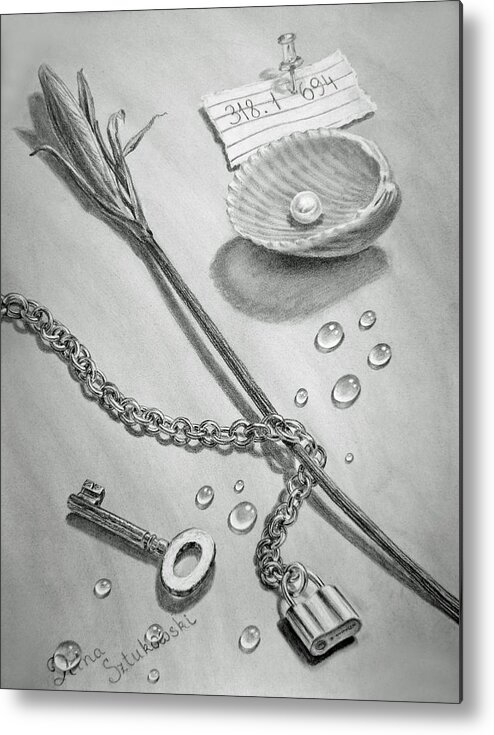 Realistic Drawing Metal Print featuring the drawing Jewels of Love by Irina Sztukowski