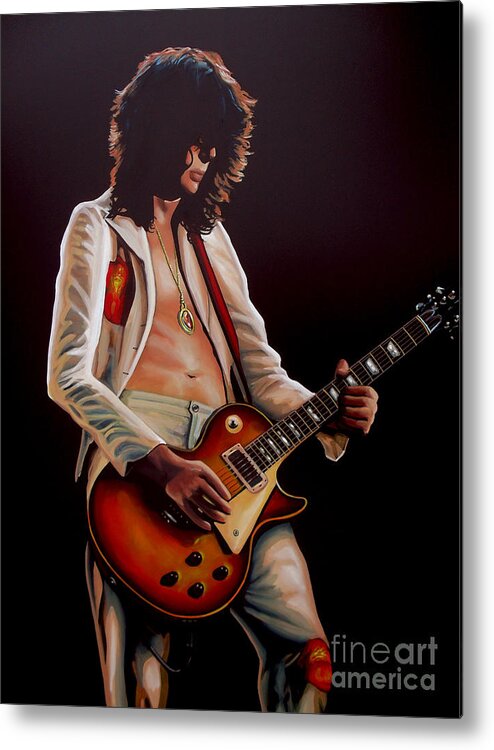 Jimmy Page Metal Print featuring the painting Jimmy Page in Led Zeppelin Painting by Paul Meijering