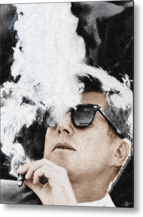 President Metal Print featuring the painting John F Kennedy Cigar and Sunglasses by Tony Rubino