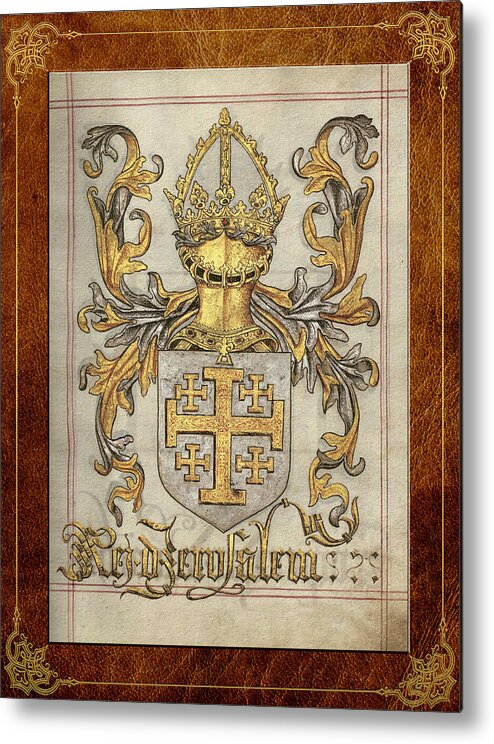 C7 Heraldry Of Medieval Europe Metal Print featuring the digital art Kingdom of Jerusalem Medieval Coat of Arms by Serge Averbukh