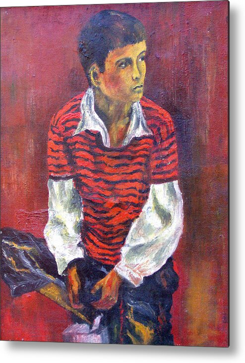 Portait Painting Metal Print featuring the painting Kneeling Boy by Walter Fahmy