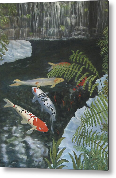 Karen Zuk Rosenblatt Art And Photography Metal Print featuring the painting Koi fish by Karen Zuk Rosenblatt