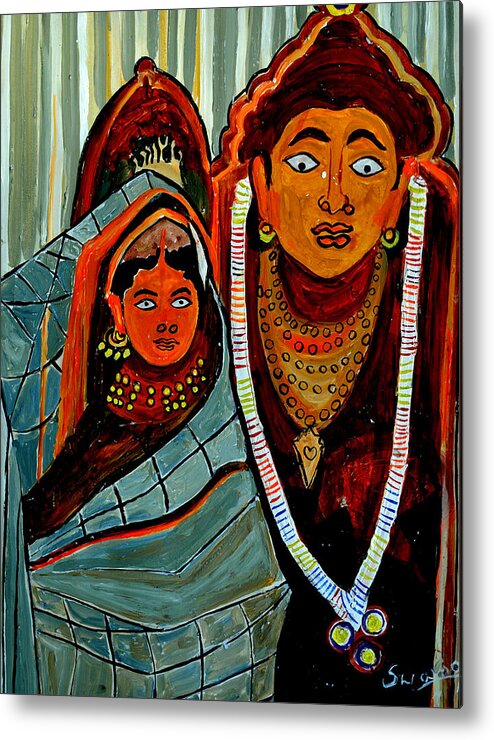 Paintings In Acrylics And Oils On --- Indian Saints Metal Print featuring the painting Krishna and Radha by Anand Swaroop Manchiraju