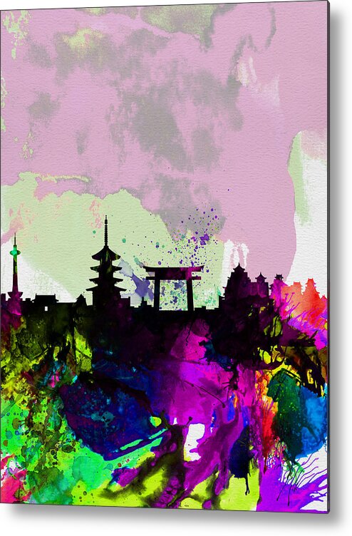 Kyoto Metal Print featuring the painting Kyoto Watercolor Skyline by Naxart Studio