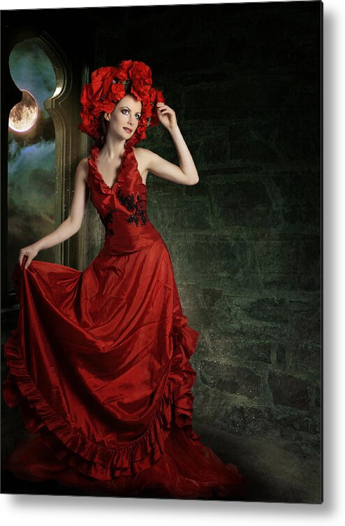 Manipulation Metal Print featuring the photograph Lady In Red by Ester McGuire