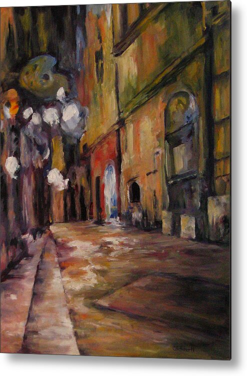 Nice Metal Print featuring the painting Late Night in the Old City by Connie Schaertl