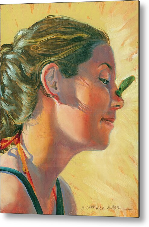 Portrait Metal Print featuring the painting Lauren with Pollywog by Marguerite Chadwick-Juner