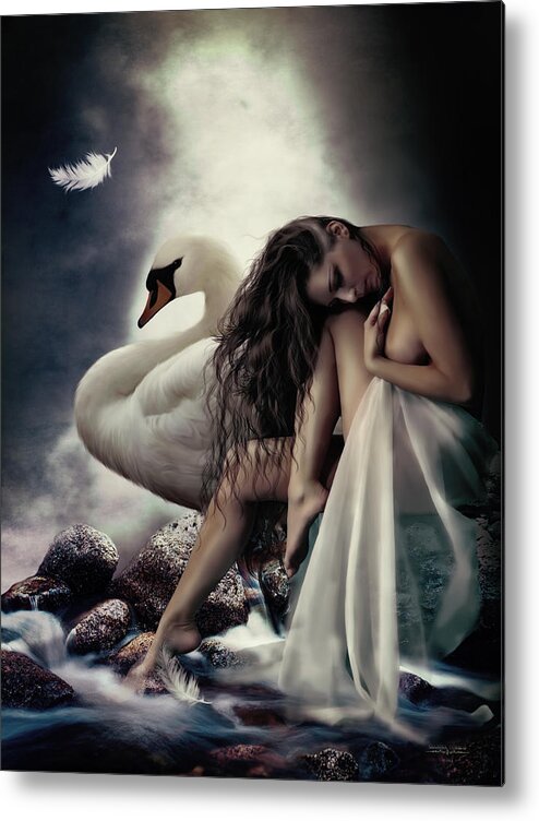 Leda Metal Print featuring the digital art Leda and the Swan by Shanina Conway