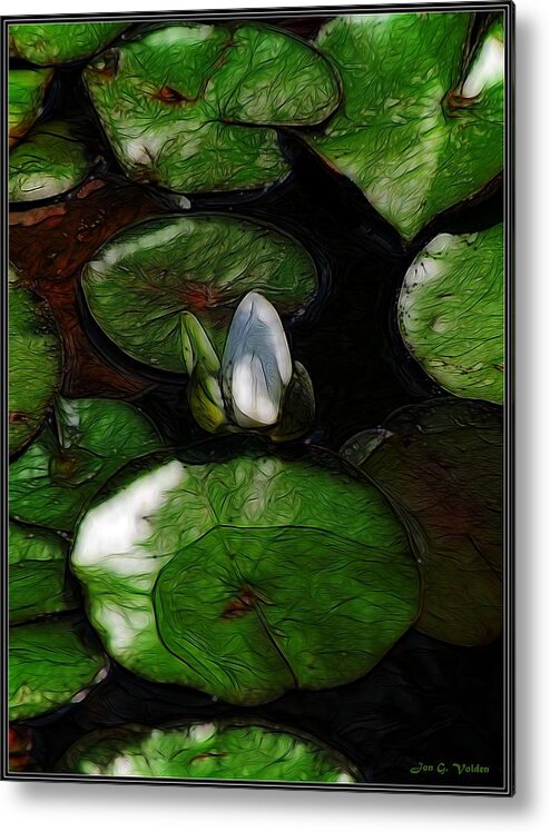 Green Metal Print featuring the painting Lily Pond by Jon Volden