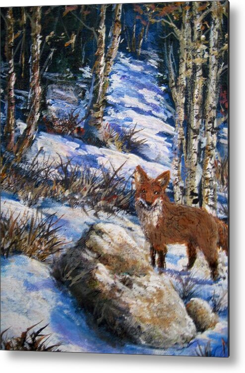 Nature Metal Print featuring the painting Little fox by Megan Walsh