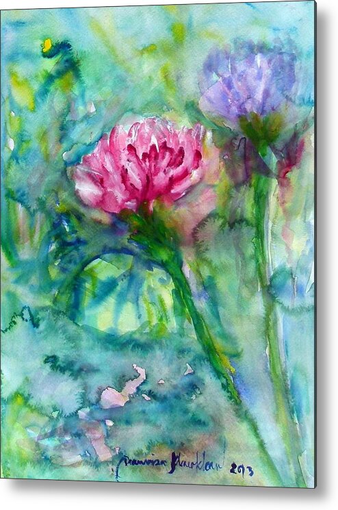 Floral Metal Print featuring the painting Lotus by Wanvisa Klawklean