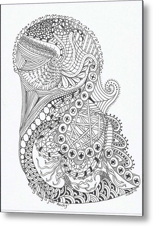 Zentangles Metal Print featuring the mixed media Lucky Ducky by Ruth Dailey