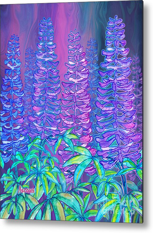 Lupines Metal Print featuring the mixed media Lupines by Teresa Ascone
