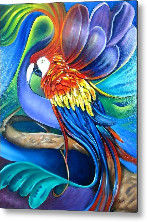 Curvismo Metal Print featuring the painting Macaw by Sherry Strong