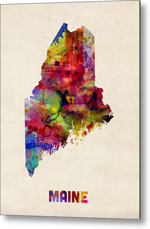 United States Map Metal Print featuring the digital art Maine Watercolor Map by Michael Tompsett