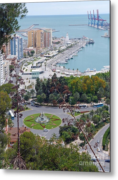 Three Graces Fountain Metal Print featuring the photograph Malaga - Fountain and Quay No 1 by Phil Banks