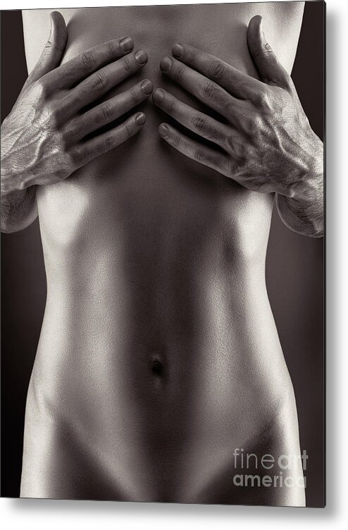 Black And White Erotic Tits - Man hands covering nude woman breasts black and white Metal Print by Maxim  Images Exquisite Prints - Fine Art America